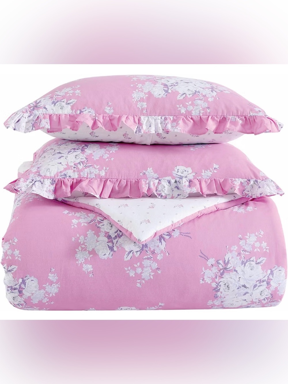Shabby Chic Reversible Comforter Set - Twin (Brynn Pink)